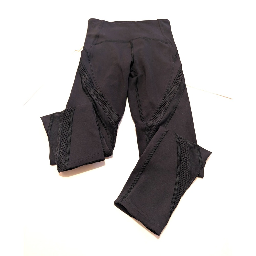 Lululemon Leggings Size 4 Black High Rise Mesh Panels 25" Inseam